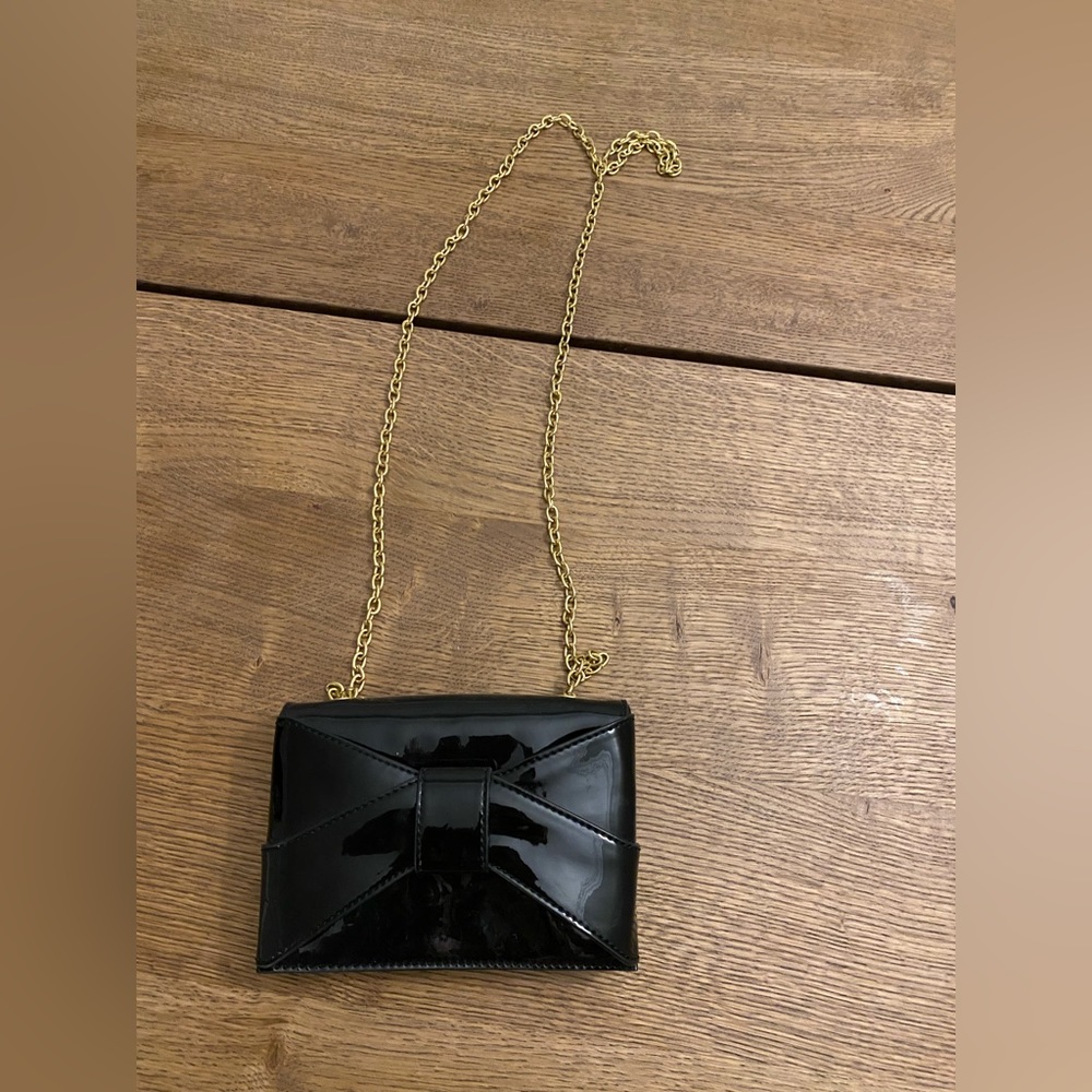 ZAC Zac Posen Crossbody Patent Leather Black Bag with Gold Chain